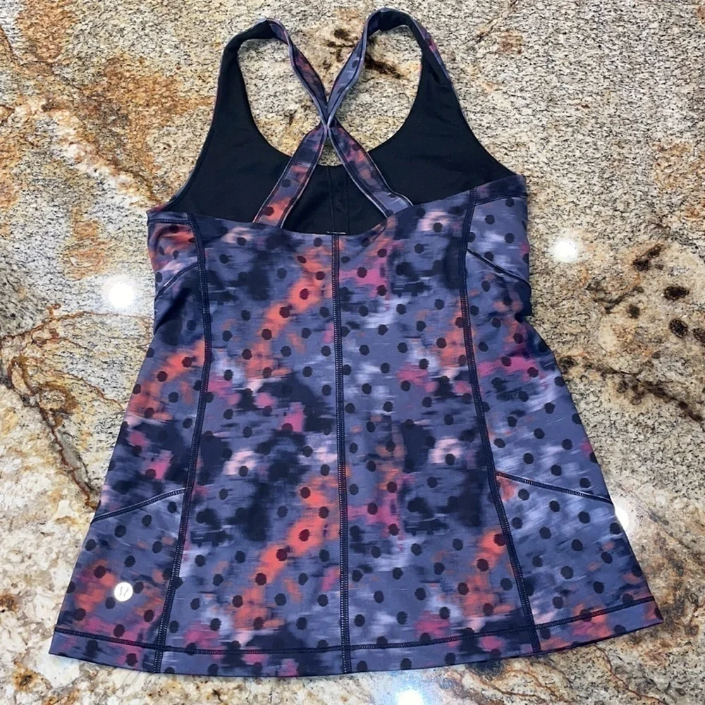 Lululemon Kanto Catch Me Tank Top pink purple polka dot cross back